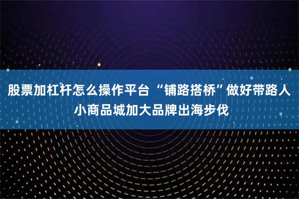 股票加杠杆怎么操作平台 “铺路搭桥”做好带路人 小商品城加大品牌出海步伐